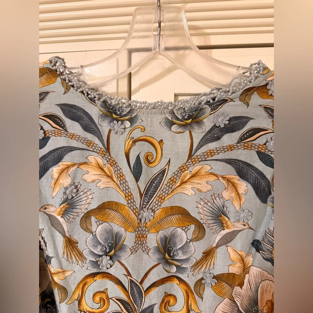 FARM Rio Snake Garden Blue 3D Blouse size Medium